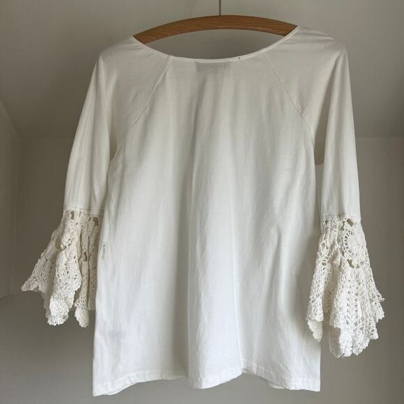 Vintage white cotton crochet bell sleeve boho top summer hippie funky fairy - Picture 4 of 11